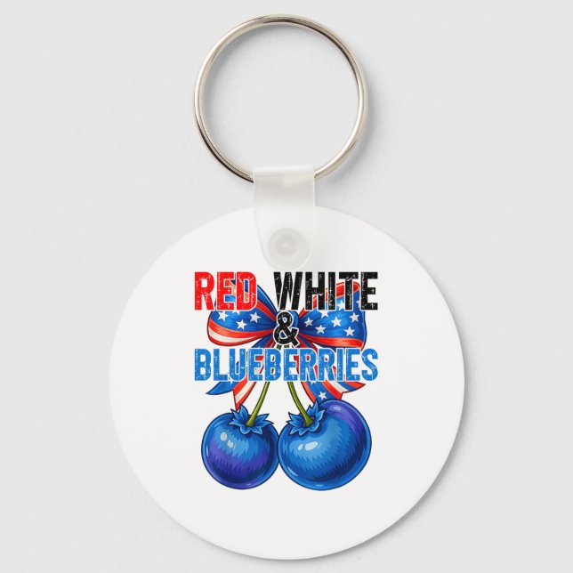 Red White Blueberries Funny Patriotic Retro Usa Hu Key Ring (Front)