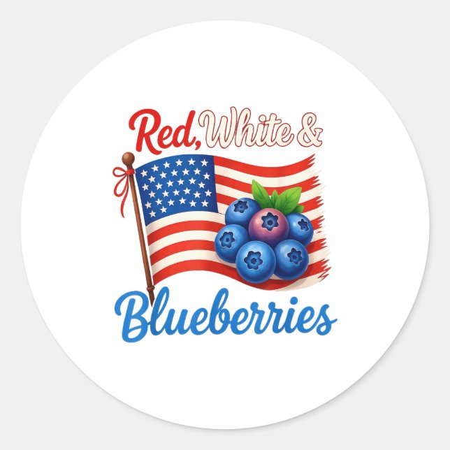 Red White Blueberries Funny Patriotic Usa Flag Vin Classic Round Sticker (Front)