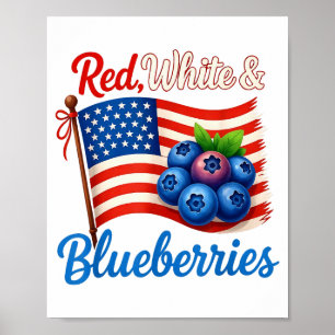 Red White Blueberries Funny Patriotic Usa Flag Vin Poster