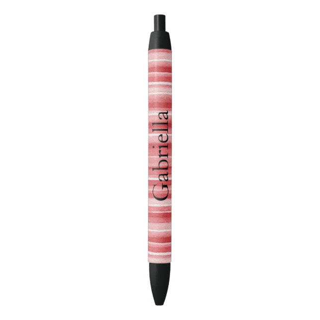 Red White Blush Pink Stripes   Black Ink Pen (Front Vertical)