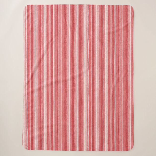 Red White Blush Pink Stripes   Sherpa Blanket (Front)