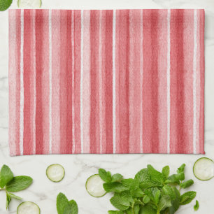 Red White Blush Pink Stripes Tea Towel