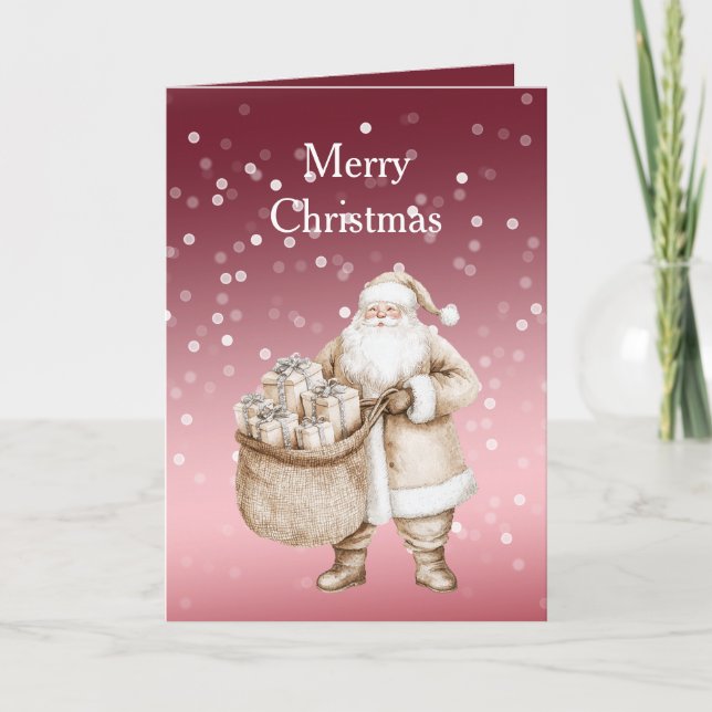 Red White Bokeh Dots Christmas Cream Suit Santa Card (Front)