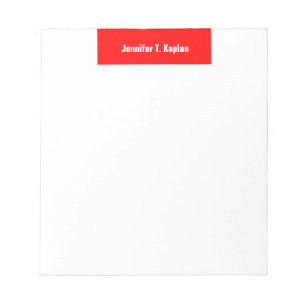 Red White Bold Name Plain Professional Modern Notepad