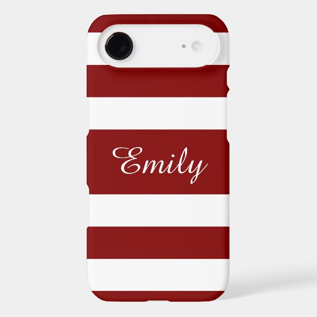 Red White Bold Stripes Personalised Name Case-Mate iPhone Case (Back)