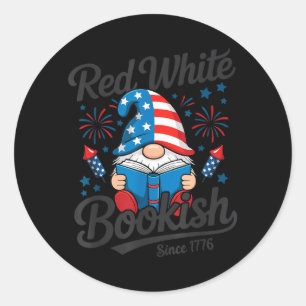 Red White Bookish Since 1776 Gnome Reader Classic Round Sticker