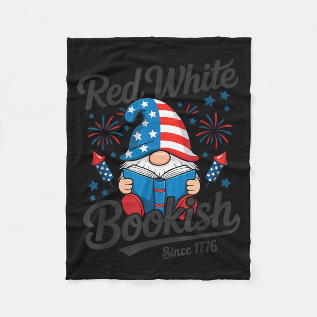 Red White Bookish Since 1776 Gnome Reader Fleece Blanket (Front)
