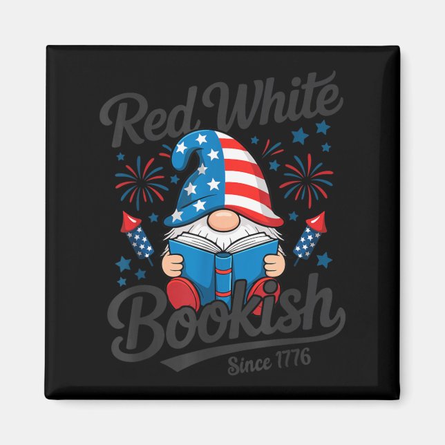 Red White Bookish Since 1776 Gnome Reader Magnet (Front)