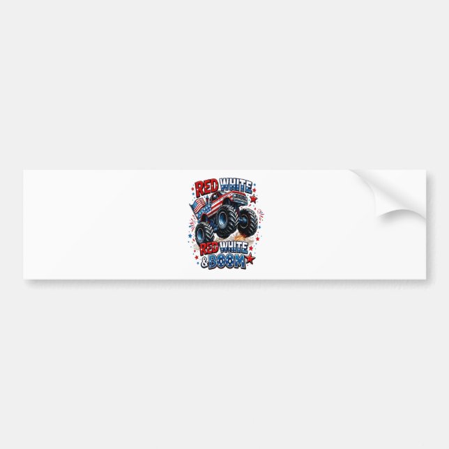 Red White Boom Monster Truck Bumper Sticker (Front)