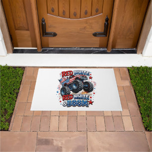 Red White Boom Monster Truck Doormat