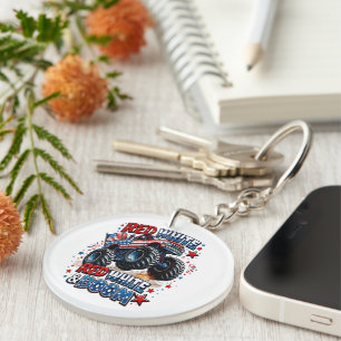 Red White Boom Monster Truck Key Ring