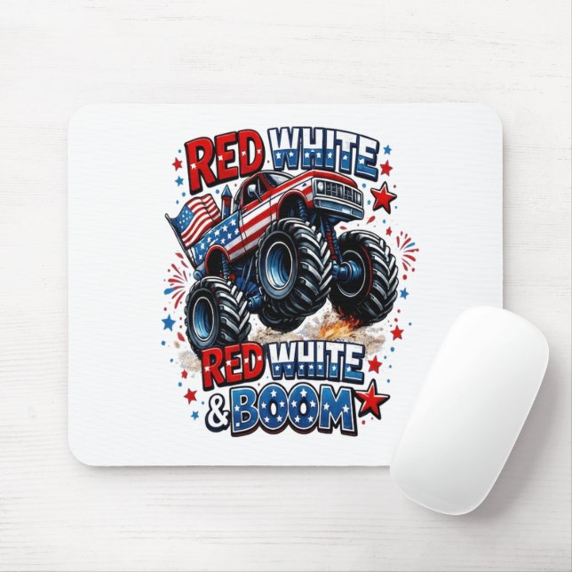 Red White Boom Monster Truck Mouse Pad (With Mouse)
