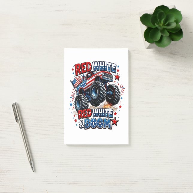 Red White Boom Monster Truck Post-it Notes (Office)