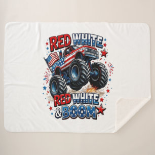 Red White Boom Monster Truck Sherpa Blanket