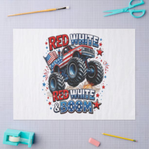 Red White Boom Monster Truck Tissue Paper