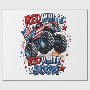 Red White Boom Monster Truck Wrapping Paper