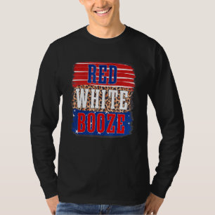 Red White & Booze Retro Leopard Happy 4th Of July T-Shirt