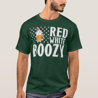 Red White Boozy Beer Drinking American Flag  T-Shirt