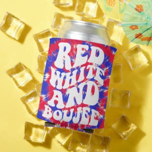 Red White Boujee   America Tie Dye Bachelorette Can Cooler