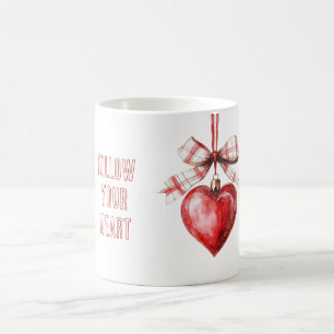 Red White Bow Heart Coffee Mug
