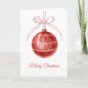 Red White Bow Ornament Christmas Card