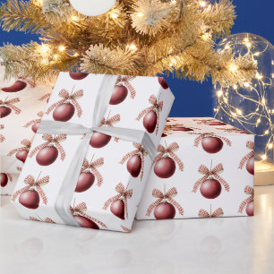 Red White Bow Ornaments Christmas Wrapping Paper