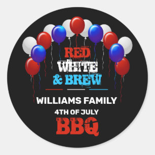 Red White & Brew 4th of July BBQ Family Party Classic Round Sticker