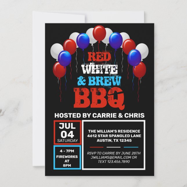 Red, White, & Brew BBQ 4th of July Party Invitation (Front)