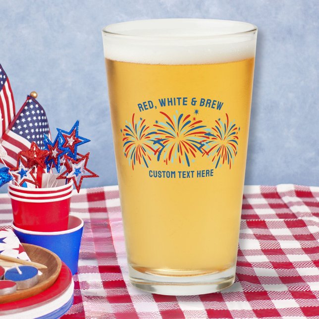 Red White & Brew Fireworks 4th Of July Beer Pint Glass (Creator Uploaded)