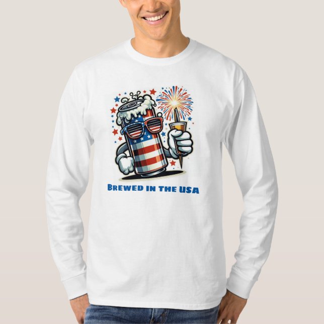 Red, White & Brew – Funny 4th of July Beer Lover T-Shirt (Front)
