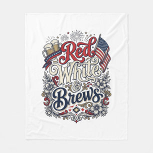Red White & Brews Patriotic Beer Shirt Design_1 Fleece Blanket