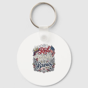 Red White & Brews Patriotic Beer Shirt Design_1 Key Ring