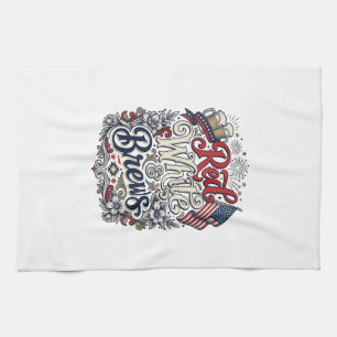 Red White & Brews Patriotic Beer Shirt Design_1 Tea Towel