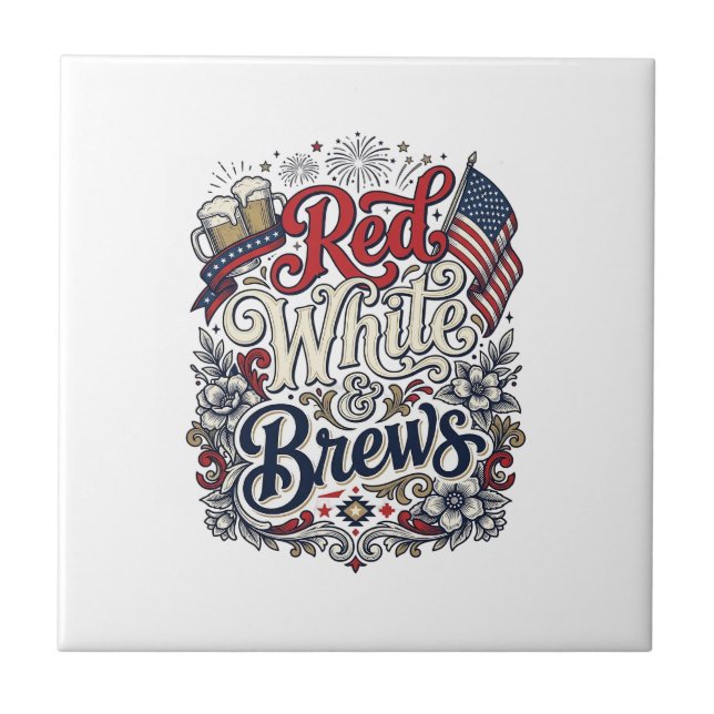 Red White & Brews Patriotic Beer Shirt Design_1 Tile (Front)
