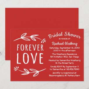 Red & White Bridal Shower Laurel Leaf Forever Love Invitation