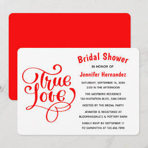 Red & White Bridal Shower Love Wedding Typography Invitation