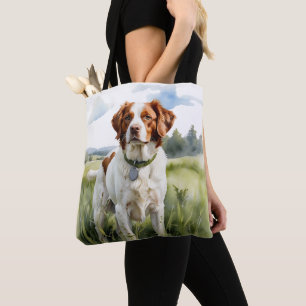 RED & WHITE BRITTANY SPANIEL DOG TOTE BAG