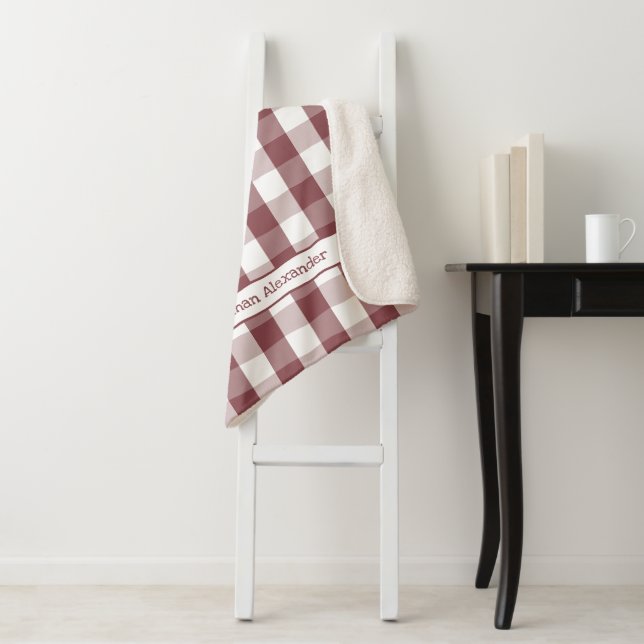 Red White Buffalo Check blanket with name  (In Situ)