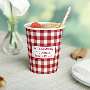 Red White Buffalo Check Your Name Family Picnic Paper Cups