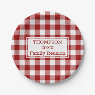 Red White Buffalo Check Your Name Family Reunion Paper Plate