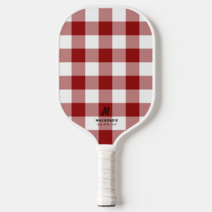 Red White Buffalo Plaid Monogrammed  Pickleball Paddle