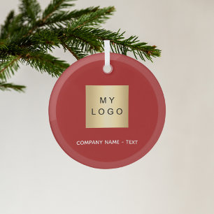 Red white business company logo glass tree decoration