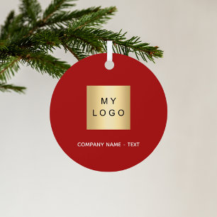 Red white business company logo metal tree decoration