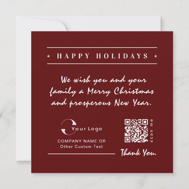 Red White Business Logo QR code Christmas Simple Holiday Card (Front)