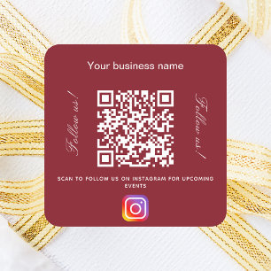 Red white business name qr code instagram square sticker