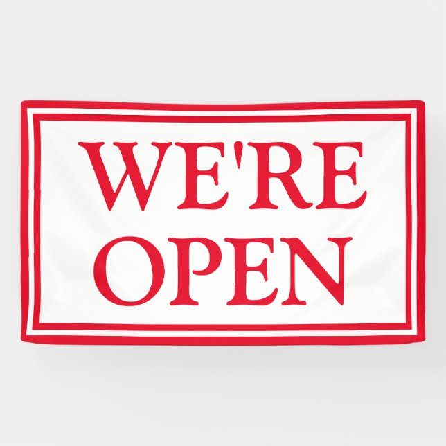 Red White Business We're Open Banner (Horizontal)