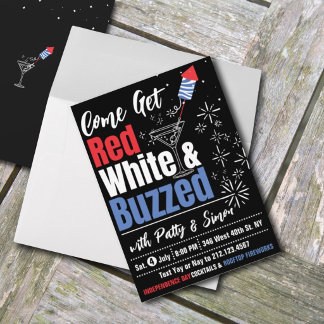 Red, White & Buzzed – Adult 4th of July Party Invitation