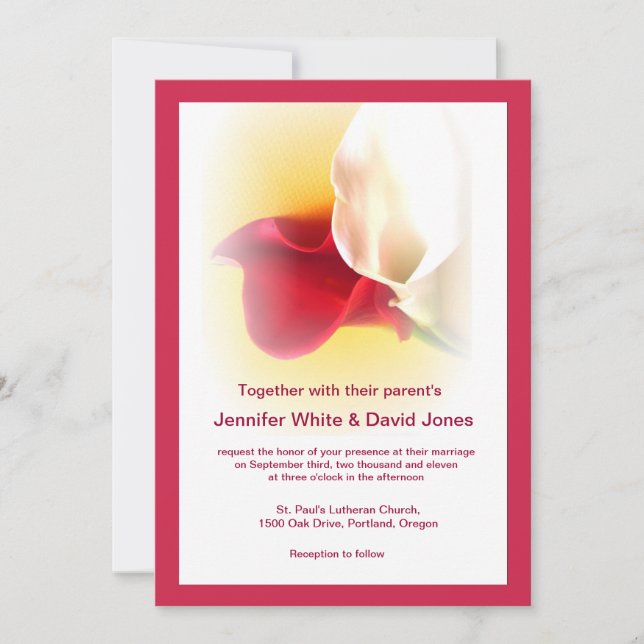 Red & White Calla Lily Wedding Invitation (Front)