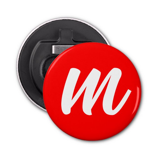 Red White Calligraphy Monogram Initial Letter Bottle Opener (Front)