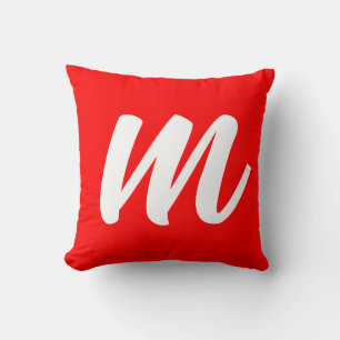 Red White Calligraphy Monogram Initial Letter Cushion